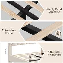 King Bed Frame With Upholstered Headboard, Heavy-Duty Platform Bed Frame With Strong Wood Slats, No Box Spring Needed/Noise Free/Easy Assembly - 米色 - 查看 7