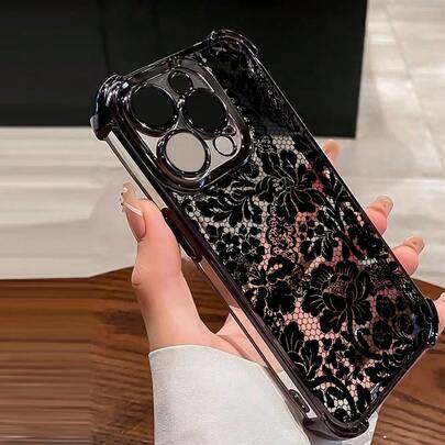 1pc New Minimalist Lace Electroplated Four-Corner Anti-Fall Painting Transparent TPU Protective Case Compatible With Apple Series, Series, Apple 17promax, 16plus, 16promax, 16pro/11, 15PROMAX, 14PROMAX, Galaxy S25Ultra, S24FE, S23plus, SAM A55, A25, A15, A06, A04E, RealmeC15, Hot30i, Note14