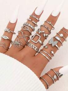Bộ 22/45 chiếc nhẫn thời trang phong cách Bohemian hình học tối giản bất đối xứng đính ngọc trai giả màu vàng, phụ kiện trang sức hàng ngày, quà tặng cho phụ nữ. - Bộ nhẫn hợp kim dành cho nữ - Xem 7