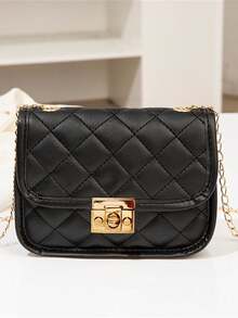 Mini Diamond Quilted Chain Strap Minimalist Shell Bag, Suitable For Daily Wear - Black - View 7