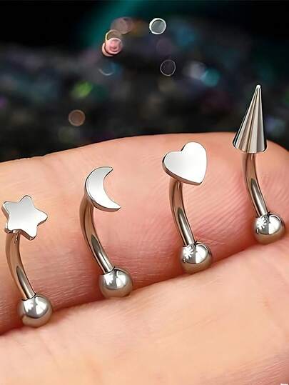 16G Star Moon Heart Cross Rook Arrow Piercing Jewelry, Eyebrow Ring G23 Titanium Steel Lobe Jewellery 6mm/8 Mm/10mm/12mm/14mm