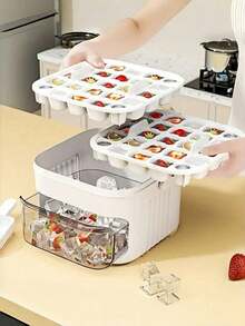 1pc 25/50 Cavity Single/Double Layer Ice Cube Tray, Hand Press Ice Maker Mold, Large Capacity, High Quality PP Material, Suitable For Summer Home Use, Drink Making, Kitchen Essential, New Year, Valentine's Day, Mother's Day, Father's Day, Summer Graduation Back To School Gift - Multicolor - View 3