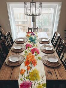 1pc Colorful Watercolor Floral Table Runner, Made Of Polyester Fiber, Suitable For Spring, Valentine's Day, Birthday, Wedding, Anniversary And Other Occasions, Can Be Used For Home, Restaurant, Cafe, Kitchen, Dining Table, Buffet, Event Decor, Party - Hot Pink - View 4