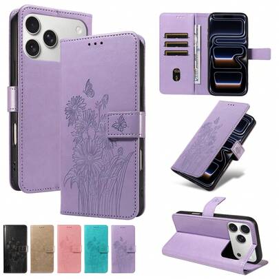 1个真皮翻盖钱包式手机壳，兼容 17 Pro Max/Galaxy A56，简约时尚手机保护套