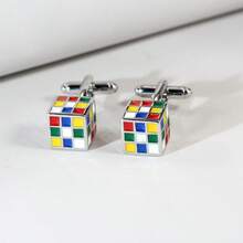 1 Pasang Manset Kancing Pria Minimalis Berwarna-warni dengan Enamel Imitasi 3D untuk Pemakaian Sehari-hari - MultiWarna - View 4