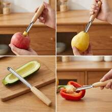 1pc/3pcs/4pcs/5pcs Stainless Steel Fruit & Vegetable Peeler With Wooden Handle - Compact Kitchen Essential Tool For Easily Removing Cores From Apples, Pears And More - Apricot - View 3