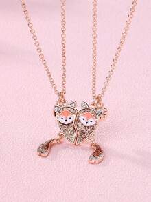 2件套女孩可爱狐狸造型锌合金滴油粉磁性吊坠项链，适合日常佩戴，可作礼物 - 均碼 - 查看 3