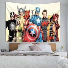 以海贼王超级英雄团队为主题的挂毯海报，包含雷神、金刚狼和罗刹等角色。适合装饰客厅、卧室和其他家居场所的墙面。 - A - 查看 4