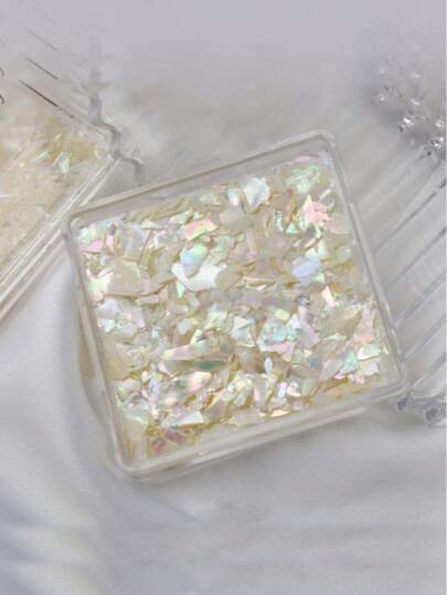 1 Box 01 Bohai Bay Shell Fragments, Square Box Shell Chips, Colorful Abalone Shell Flakes For Nail Art, Ultra-Thin White Nail Foil Decorations, Diamond Accessories