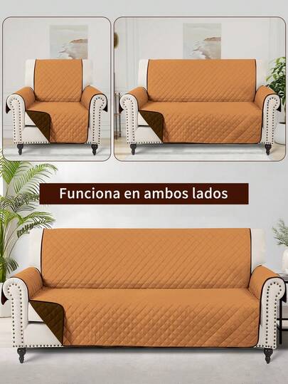 Cubre sillones para sala 3 piezas – Fundas reversibles para sillón, sofá cama, sofá de 2 y 3 plazas – Forros acolchados lavables, antideslizantes – Naranja y marrón – Ideal para mascotas y niños