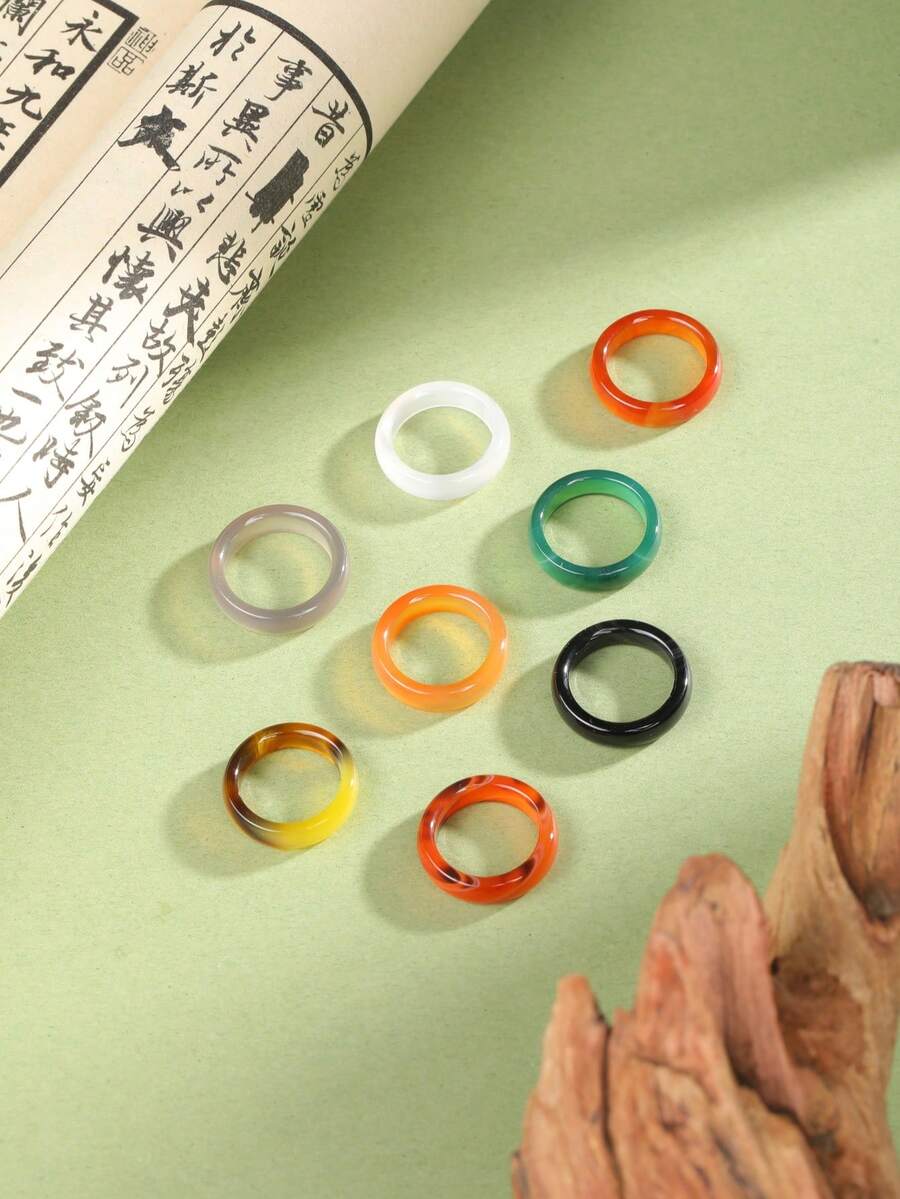 天然玛瑙石戒指，高品质宝石戒指，男女皆宜日常佩戴 - 彩色 - 查看 1