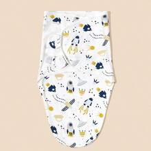 1pc Infant Soft & Cozy Cotton Rocket & Spaceship Pattern Anti-Startle Swaddle Blanket, Adjustable Hook And Loop Wrap Suitable For Newborn Daily Use - Multicolor - View 1