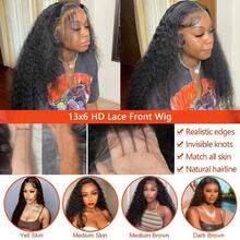 250% Density 38 40 Inch Deep Wave Lace Front Wigs Human Hair 13x4 HD Lace Front Wigs Human Hair 5x5 Glueless Pre Plcked Curly Human Hair Wig For Women With Baby Hair 13x6 Transparent Lace Front Wet And Wavy Wig Natural Color - Natural Black - 查看 9