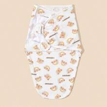 1pc Infant Soft & Cozy Bear Pattern 100% Cotton Anti-Startle Swaddle Blanket, Adjustable Hook And Loop Wrap Suitable For Newborn Daily Use - Multicolor - View 6