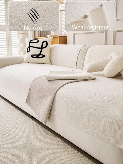 1pc Comfortable Chenille Sofa Cushion Cover, All-Season Modern Minimalist Non-Slip Sofa Seat Protector, Dust-Proof And Washable Sofa Slipcover, Beige Fresh And Soft, Color-Fast, Pet-Friendly, Fits L-Shaped And 1/2/3/4 Seater Sofas For Bedroom, Office, Living Room