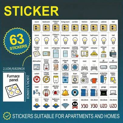 63 Stücke Elektrokasten Identifikations-Aufkleber, Leistungsschalter Klassifizierungs-Beschriftungen, Hausschalter Anleitung, geeignet für Besitzer zur Familienschutz