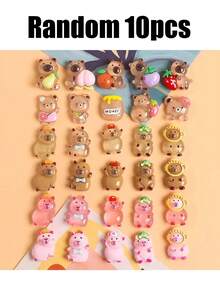 50/10个迷你水豚装饰品，树脂材质，适用于娃娃屋、工艺品、微型水豚，可用于仙女花园、娃娃屋、微缩景观装饰、儿童美术用品、返校用品、男孩/女孩背包、学习用品 - 彩色 - 查看 8