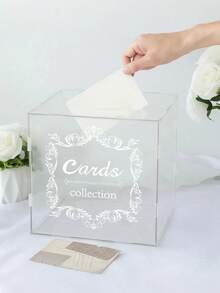 1套透明亚克力婚礼卡片盒签到盒，带插槽，多功能婚礼登记盒，婚礼邀请卡放置盒，适用于婚礼派对装饰用品，非常适合用于招待会、礼品和礼金，新娘送礼会装饰，长：24.5，宽：24.5，高：23.5 - 透明 - 查看 4