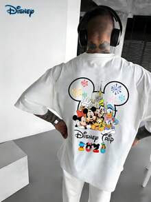 Disney Authorized Fashion Spring/Summer Men's Casual Short Sleeved T-Shirt, Mickey Mouse T-Shirt, Mickey Family+Castle+Fireworks Love Element, Disneyland Shirt, Disney Journey 2026 T-Shirt, Disney Family Shirt, Disney Gift, Soft And Comfortable, 220g Pure Cotton Disney Printed Round Neck Short Sleeved T-Shirt, Suitable For Daily Travel And Travel Parties, Suitable For Holiday Gifts - White - View 3