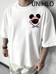 Disney UNIHLO Mickey's Adventures  Print  Summer Casual Versatile Pure Cotton T-Shirt Suitable For Any Place - White - View 2