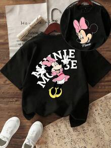 Disney Shining Boy (Double-Sided Print): Minnie Mouse Cartoon Print, A Casual And Simple Short Sleeved T-Shirt Suitable For Spring And Summer Seasons, Suitable For Boys And Girls To Wear. Festival Gift - màu đen - Xem 1