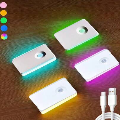 1 đèn LED cảm biến chuyển động sạc USB, tầm chiếu sáng 157,48 inch/120°, đèn cảm biến siêu mỏng, đèn RGB chiếu sáng tủ, thích hợp cho hành lang, phòng kho, tủ quần áo, nhà bếp, phòng tắm, không có tia laser, món quà ngày lễ hoàn hảo