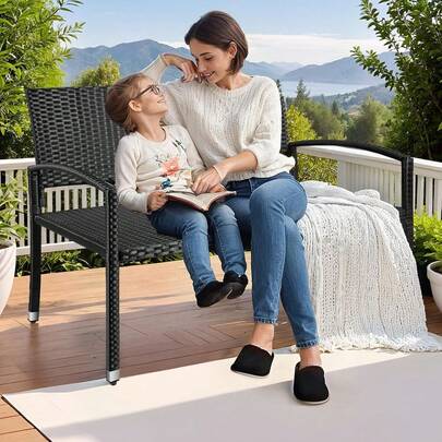 Outdoor Bench Rattan Garden Park Bench Loveseat For Patio,Yard,Front Porch,320kg Capacity,Weatherproof