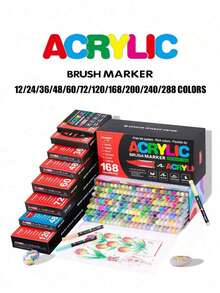 408/366/360/288/240/200/168/120/100/72/60/48/36/24/12色直涂式液体丙烯马克笔套装，彩色马克笔，速干不褪色，适用于绘画、插画、工艺品制作、涂色书及其他DIY项目，可在纸张、布料、木材、石头、塑料、玻璃、陶瓷、南瓜、金属等多种材质上进行创作，是复活节、感恩节、万圣节、圣诞节的理想礼物。 - 彩色 - 查看 3