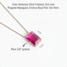 Women's Gold-Plated Costume Jewelry Set: Necklace, Bracelet, Earrings With Rectangular Cubic Zirconia. - Hot Pink - View 4