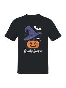 Camiseta de Halloween para Hombre y Mujer con Estampado de Sombrero de Bruja, Murciélago y Calabaza - Mezcla de Algodón Suave, Corte Holgado, Blanco y Negro, Atuendo Casual para Fiesta de Halloween, Camiseta de Halloween, Camiseta para Hombre, Camiseta Divertida, Camiseta Humorística para Hombre, Camisa para Hombre, Camiseta Estampada para Hombre, Camiseta Divertida para Hombre, Camiseta Estampada para Hombre, Ropa, Camiseta Divertida para Hombre, Camiseta para Hombre, Camiseta Divertida. - Negro - Ver 6