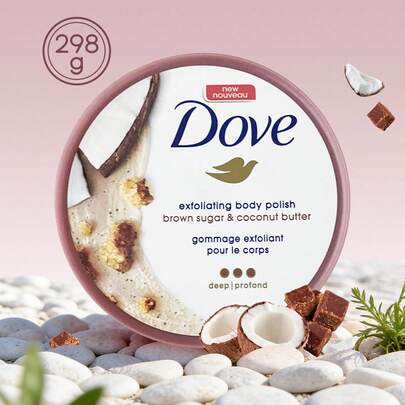  Gentle Exfoliating, Smooth Skin Care. Dove Body Scrub, 1 Jar, 298g, Brown Sugar, Fine Exfoliation, Mild Cleansing, Moisturizing Nourishment. Body Scrub Suitable For Whole Body