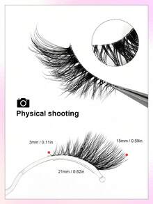 1件 Asiteo 7对半条假睫毛，透明睫毛梗带猫眼尾延长设计，自然柔软仿貂毛睫毛，蓬松柔软，适合自然妆容 - A - 查看 7