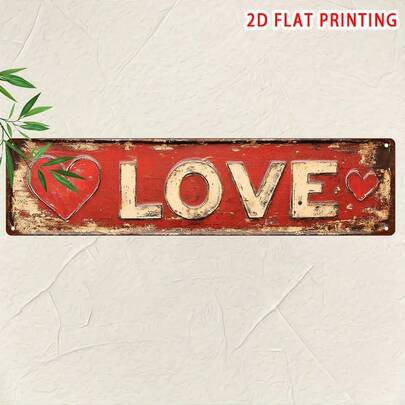2D Flat Vintage LOVE Metal Sign, 1pc, Creative Street Style Sign, Home Decor, Room Decor, Restaurant Decor, Cafe Decor, Garage Decor, Farmhouse Style Decor, 10.16 X 40.64 Cm, 2D Flat