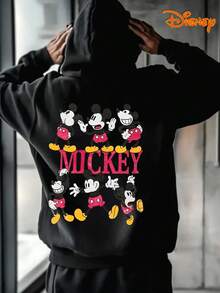 Disney Men's Casual Hoodie, Mickey 6-Grid Print, Retro Pop Art Design, Oversized Fit, Perfect For Nostalgic Style - màu đen - Xem 2