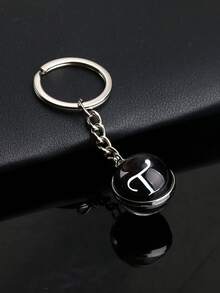 26pcs Alphabet Glass Ball Keychain, Time Gem Double-Sided Pendant Keyring, Metal Key Chain Accessory, Small Gift - Black - View 25