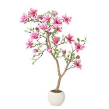 WARMTOBABY Árbol de magnolia artificial con flores de color rosa suave, planta de piso de seda realista para decoración del hogar u oficina, interior o exterior, sin mantenimiento requerido - 4 pies - Ver 3