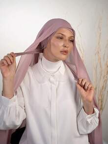1pc 3-In-1 Instant Chiffon Hijab With Built-In Magnet And Inner Cap/All-In-One Instant Hijab - No Pins Needed, Non-Slip Fit, Quick Wear - Leather Pink - View 3