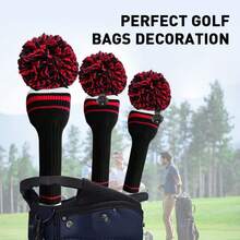 FINGER TEN Pom Golf Head Covers 1 Pack For Driver Fairway Hybrid, Stylish Colors Options Pom Stripes Pattern With Long Neck Design & Interchangeable Number Tag For Easy To Identify - Red - View 5