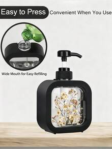 复古花卉设计可重复灌装浴室皂液瓶，保湿皂液按压瓶，浪漫梦幻植物风格浴室厨房皂液器，复古野玫瑰和罂粟花设计皂液器，适合水槽装饰，塑料材质，适用于浴室、厨房水槽 - 可装皂液、洗手液、沐浴露等 - 创意乳液瓶，乳液分配器，可重复灌装瓶，浴室，容器，浴室 - 彩色 - 查看 6