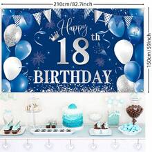 1 pièce Toile de fond en polyester durable de 82.7x59 pouces, motif de ballons bleu marine et paillettes argentées & confettis, style classique de fête, bannière rectangulaire pour fête, résistante à la décoloration et lavable, convient pour les célébrations d'anniversaire de 18 à 90 ans, utilisation intérieure et extérieure - Voir 3