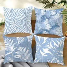 Bộ 4 vỏ gối trang trí họa tiết lá cây tối giản màu xanh dương, chất liệu nhung hồng đào in một mặt, kích thước 45*45/50*50/40*40CM, thích hợp cho ghế sofa vải hiện đại, trang trí nội thất, tiệc tùng, làm quà tặng. - Nhiều màu - Xem 10