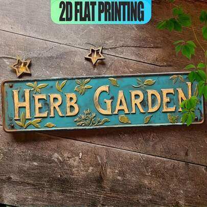 1pc 2D Flat - This Vintage-Style 2D Flat Printed Decorative Plaque And Sign, Labeled "HERB GARDEN", Is A Multi-Functional Signage That Can Be Used As A Unique Decorative Art Piece