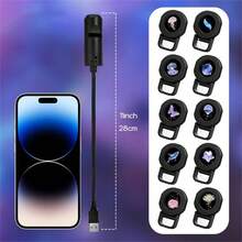 一套包含 3/6/10 个 USB 投影夜灯，图案如玫瑰和鲸鱼般梦幻。可调节支架，适用于墙壁和天花板，营造温馨的床头氛围灯。 - 黑色 - 查看 10