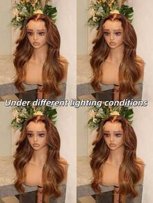 Highlight Ombre Honey Blonde Synthetic Lace Front Wig Natural Looking 13x4 HD Transparent Lace Front Wig Human Hair Body Wave 200% Density Synthetic Wigs For Women Glueless Wig For Daily Wear - 突出金髮女郎 - 查看 9