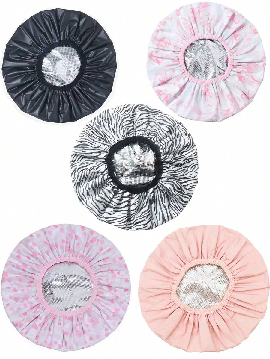 5/3/1pc Double-Layer Hair Care Cap, Anti-Hair Loss Cap, Postpartum Cap, Hair Mask Cap, Dry/Wet Hair Cap, Sleep Cap - Multicolor - View 1
