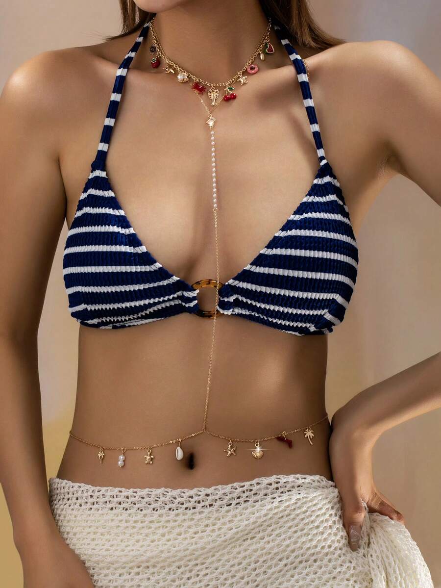 1 chiếc dây đeo eo phong cách Boho mùa hè, mặt dây chuyền hình tôm hùm, sao biển tráng men, dây đeo bụng phong cách Bohemian dành cho nữ. - Nhiều màu - Xem 1