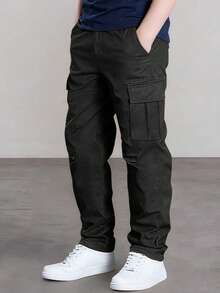 1pc Young BoyFashionable Outdoor Sports Casual Cargo Pants, Spring/Autumn - Black - View 3