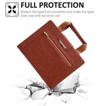 手提包式通用平板电脑保护套，适用于 Pro 11 英寸、10.5 英寸、Air11、M4、M3、M2、A16、10、9、8、7 代、10.2 英寸平板电脑，带卡槽和口袋，可作为电子书阅读器和电子书收纳包使用。 - 棕色 - 查看 3