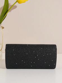 Women's Glitter Envelope Clutch, Sparkly Evening Party Handbag With Gold Chain Strap & Metallic V Detail, Prom Wedding Banquet Shoulder Crossbody Bag - 黑色 - 查看 4