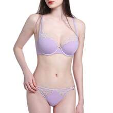 European And American Lace Lingerie Women, French-Style Desire Plus-Size Lingerie, Minimizes Large Busts And Prevents Sagging, Bra Set - Bộ màu tím - Xem 7